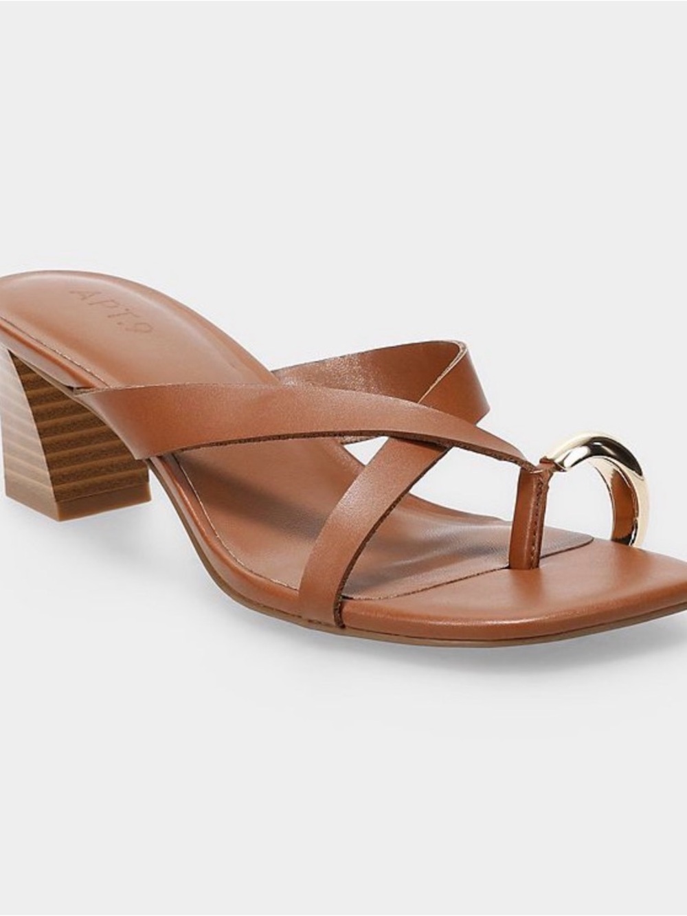 Apt. 9 Brown Leather Crossover Toe-Ring Block Heel Mule